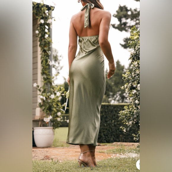 Gracie Midi Dress green silk halter Size US6 - Picture 2 of 4